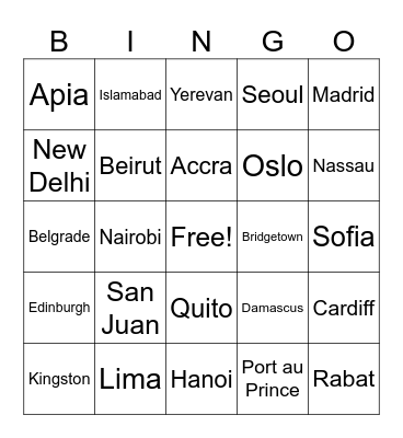 Capitals Bingo Card