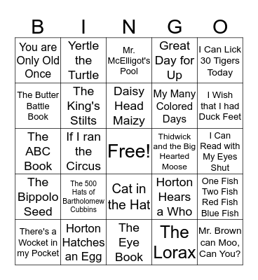 Dr. Seuss Book Bingo Card