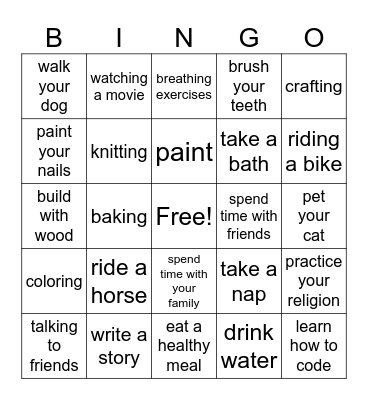 Healthy activities Bingo Card