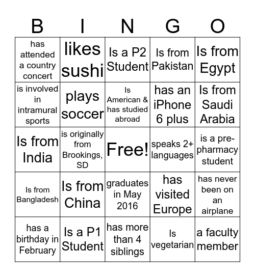 Find Some Who: Bingo Card