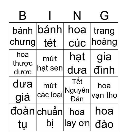 TẾT NGUYÊN ĐÁN Bingo Card