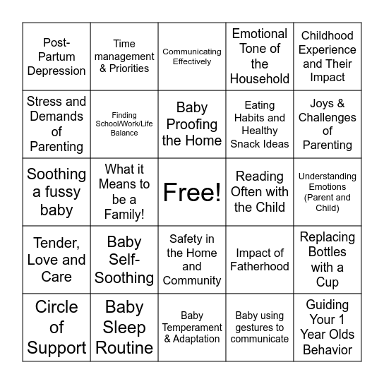 BONDING IN ACTION Bingo Card