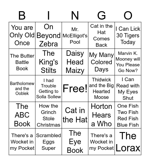 Dr. Seuss Book Bingo Card