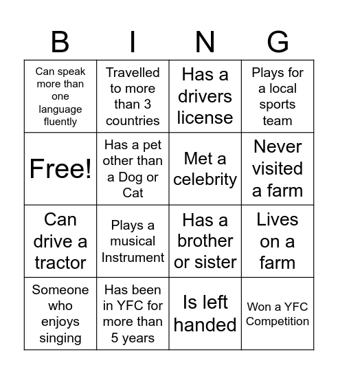 BrawdyHayscastle YFC Bingo Card