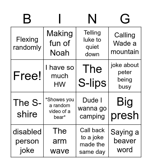 Small Liam Card Bingo Card