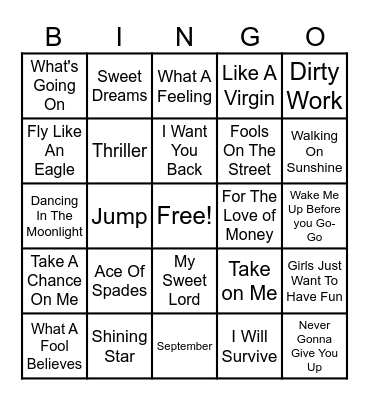 70's & 80's Bingo Card