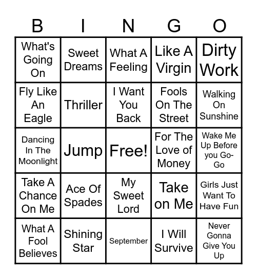 70's & 80's Bingo Card