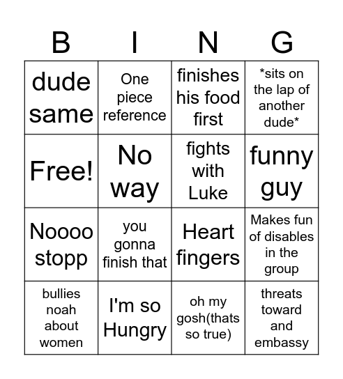 Peter Card Bingo Card