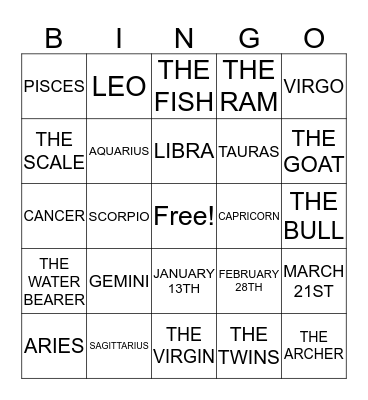 HOROSCOPE Bingo Card