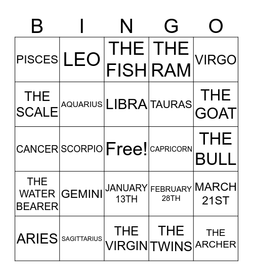 HOROSCOPE Bingo Card