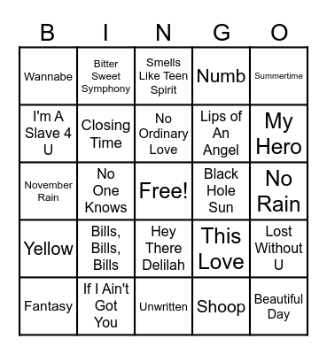 90's & 00's Bingo Card