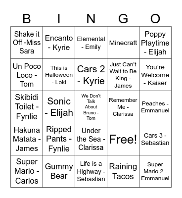 B11 Bingo Card