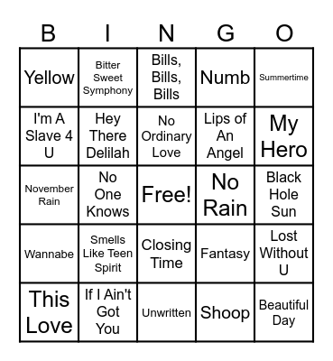 90's & 00's Bingo Card