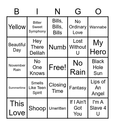 90's & 00's Bingo Card