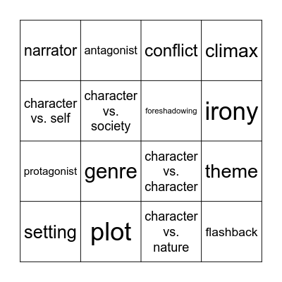 Literature Terms BINGO Card