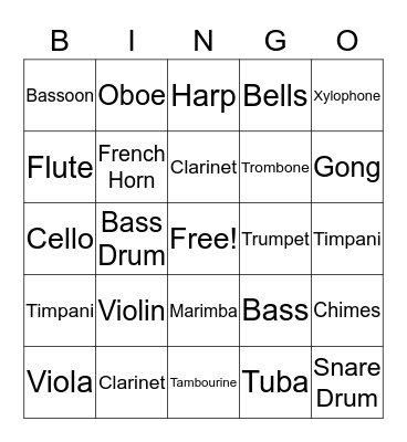 Instrument Bingo Card