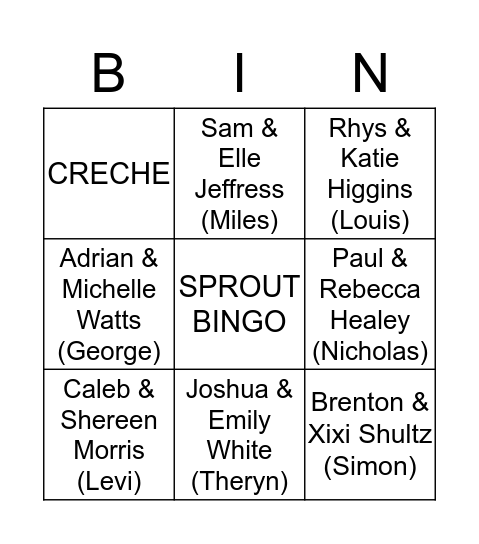 CRECHE BINGO Card