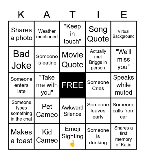 Dr. Briggs Farewell Bingo Card