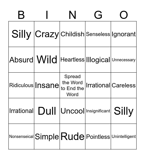 Spread the Word to End the Word Bingo Card