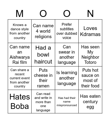 AACRE Harvest Moon Bingo Card