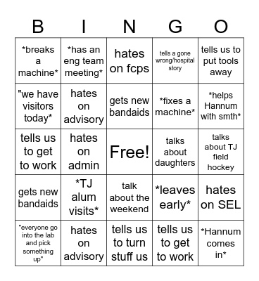 Behling Bingo Season 2 Bingo Card
