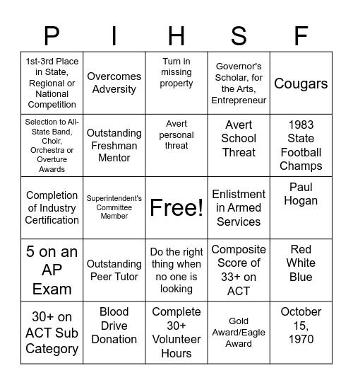 PBIS--Character Counts--BINGO Card