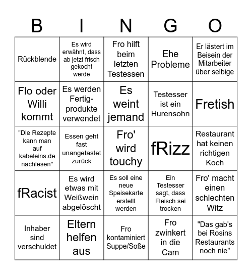 Fro's Bingo Card