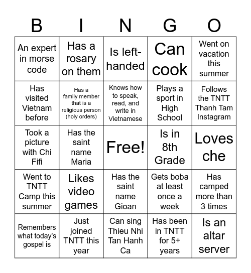 TNTT NS BINGO Card