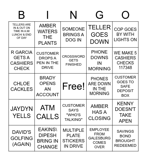 TOMPKINS BINGO Card