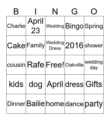 Bailie's Shower Bingo....   Bingo Card