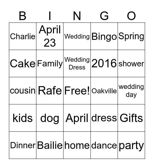Bailie's Shower Bingo....   Bingo Card