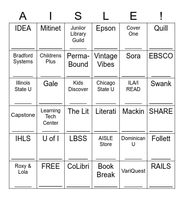2023 AISLE Conference Vendors Bingo Card