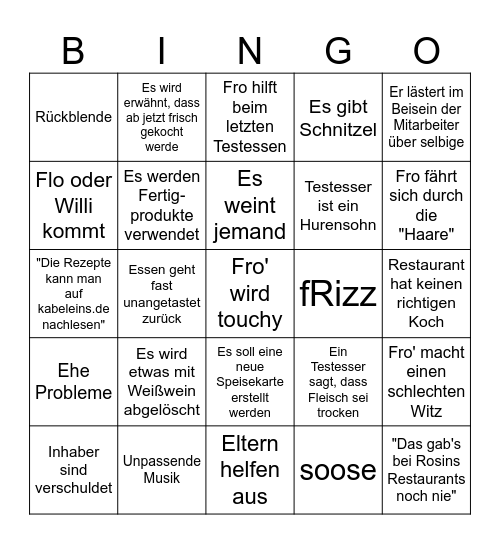 Fro's Bingo Card