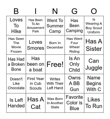 Boy Scout  People Bingo Card