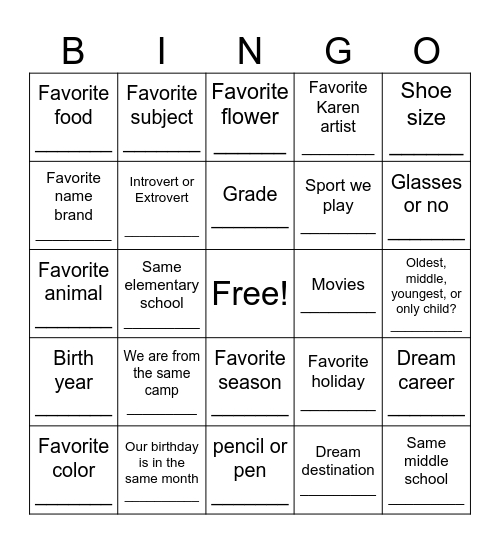 Common Things Bingo Card