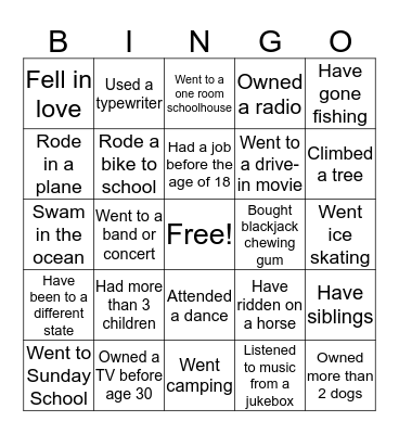 In My Life I ... Bingo Card