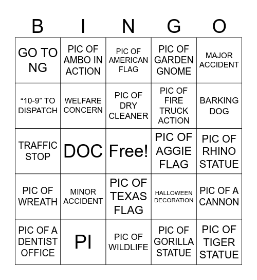 Squad 6 Bingo Card