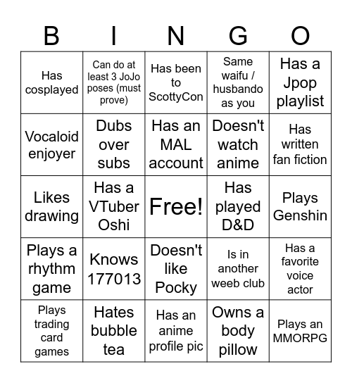 SCOTTYCON BINGO Card