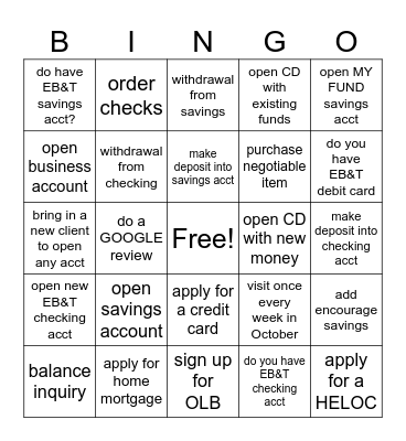 Banking @ EB&T BINGO Card