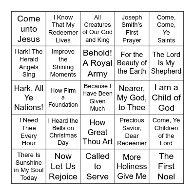 Hymns Of The Church of Jesus Christ of Latter Day Saints Bingo Card
