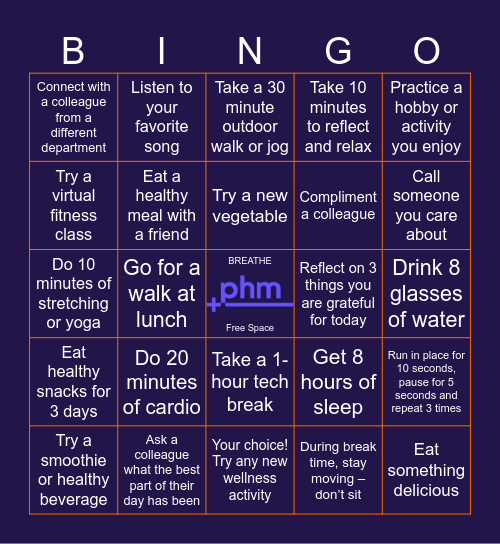 Health & Wellness BINGO! Bingo Card