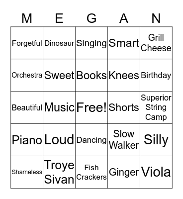 Megan's Birthday Bingo Card