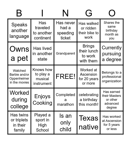 Networking Bingo Card