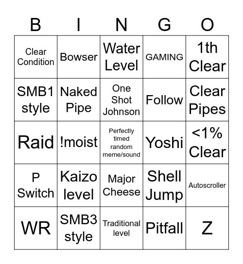 SMM2 Viewer Level Bingo Card