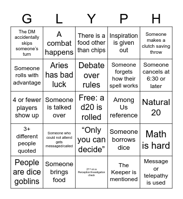 D&D Bingo September 15th Bingo Card