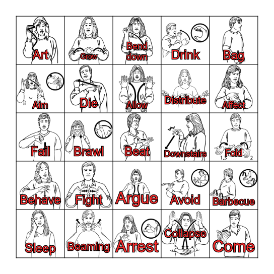 Sign Language Bingo Card