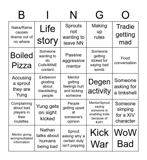 Novice Network Bingo Card