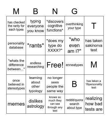 MBTI Bingo Card