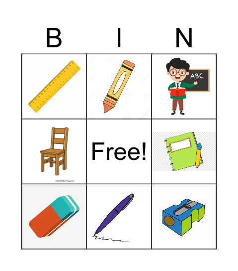School objects Bingo Card