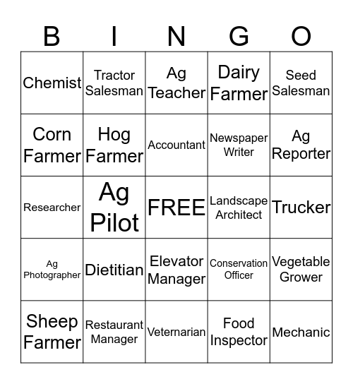 Agriculture Career Bingo Card